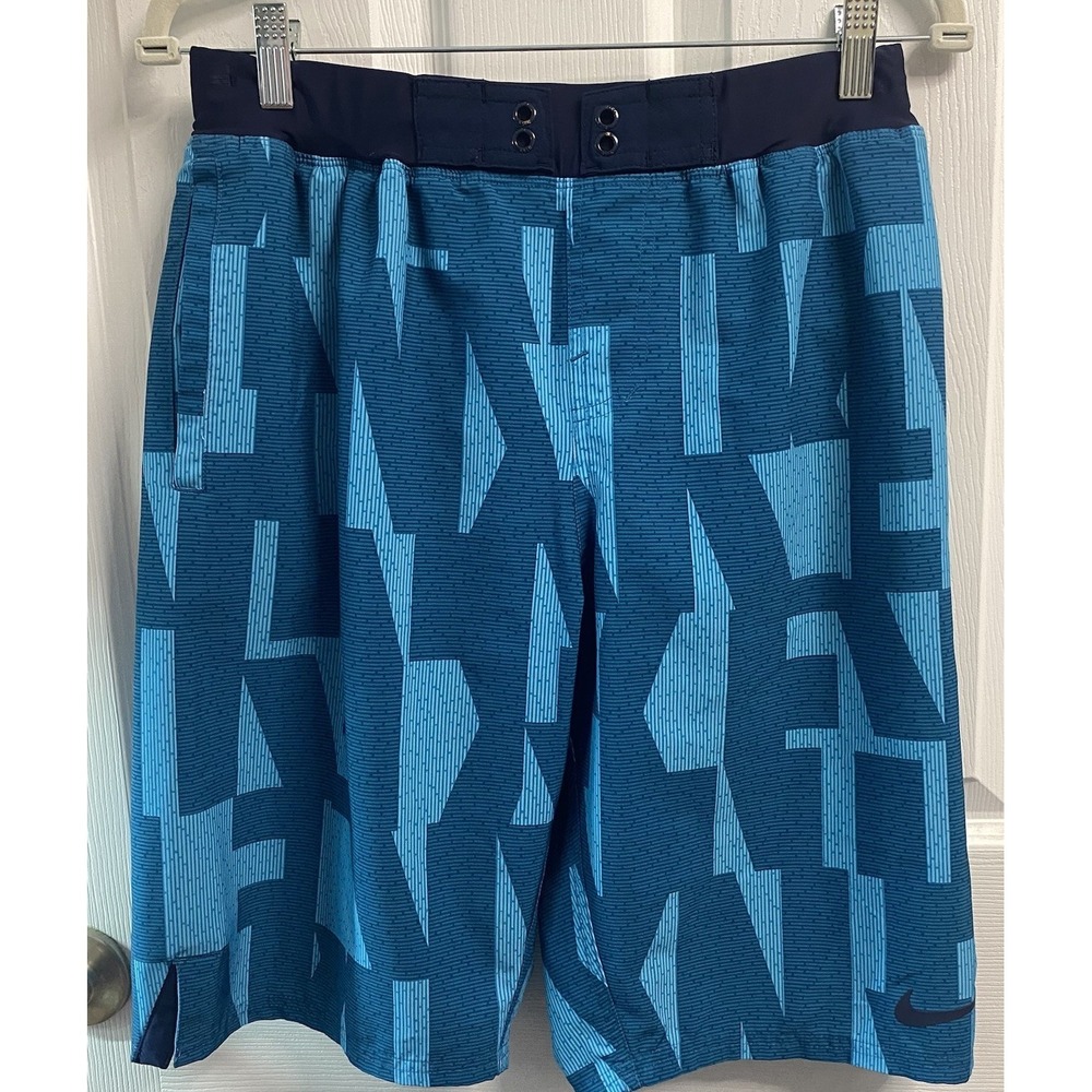 Nike MEN's Board Shorts Elastic Waist Swim Trunks Blue Size‎ M No Drawing